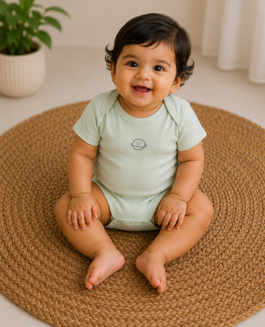 Pista green jupiter half sleeves Baby romper