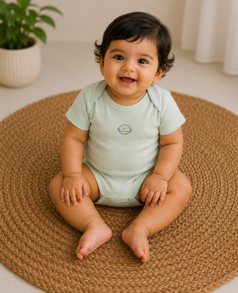 Pista green jupiter half sleeves Baby romper