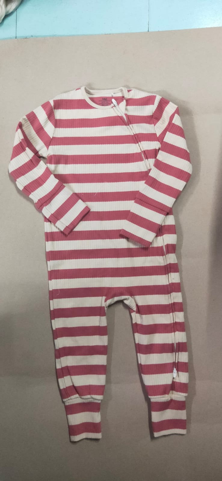 Half white & maroon striped  ( zipper )Baby high quality jumpsuit