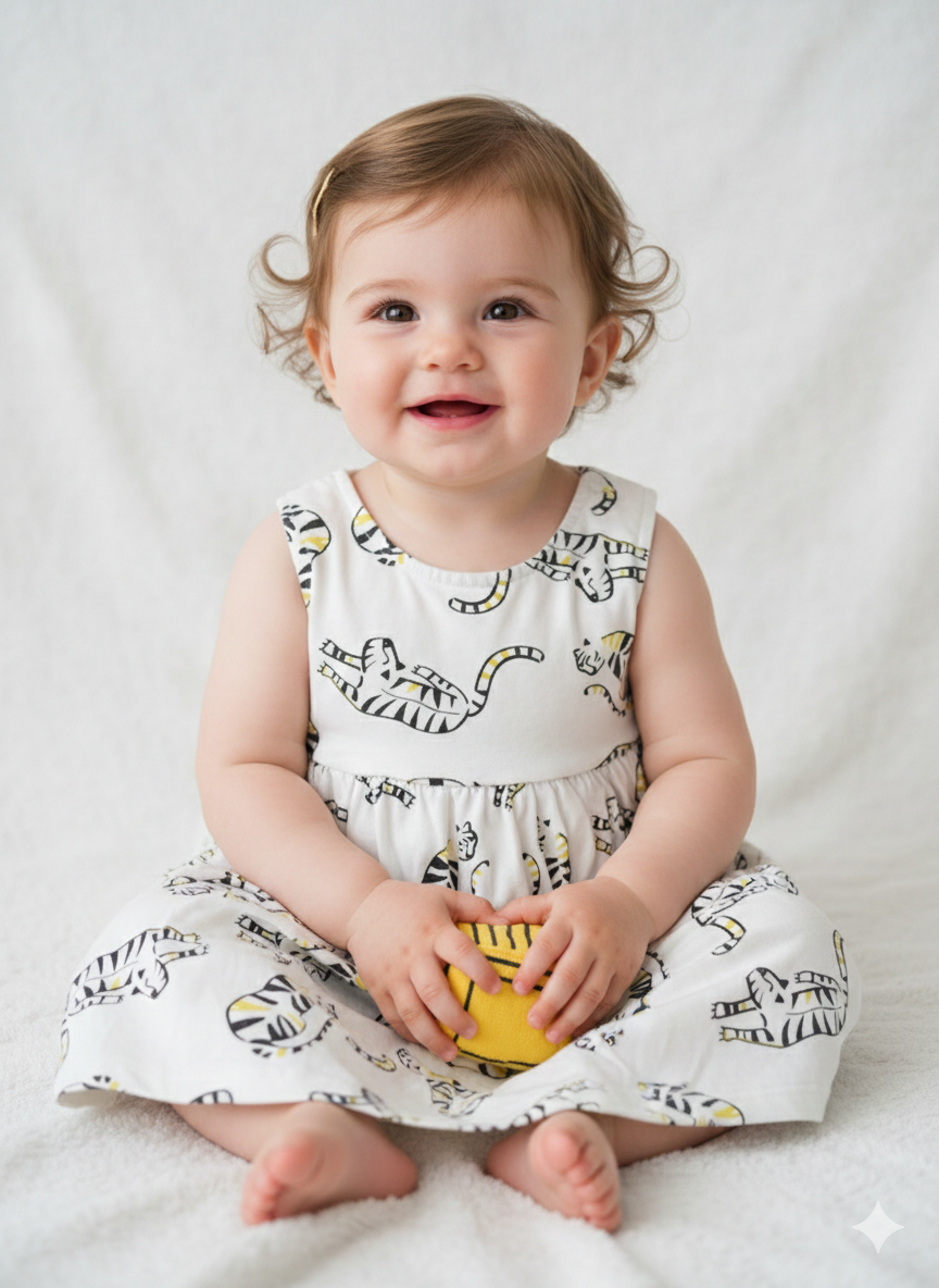 White with tigers- Sleeveless Frock