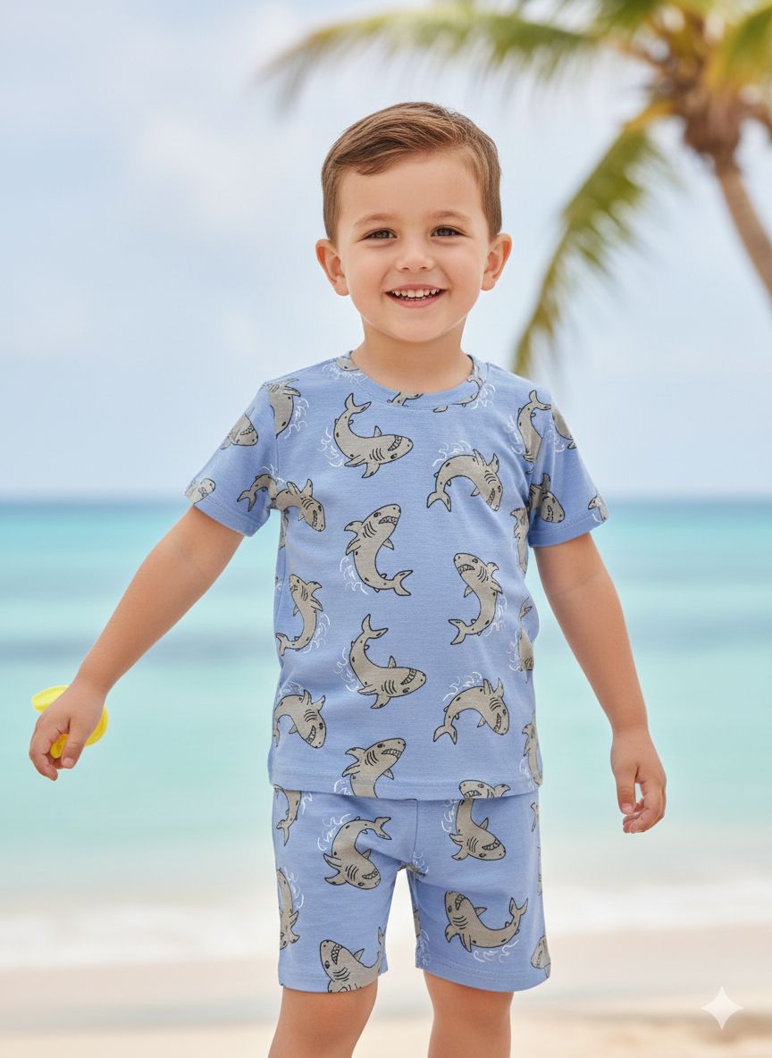 Blue  Whale 🐋-Half sleeve Shorts Set