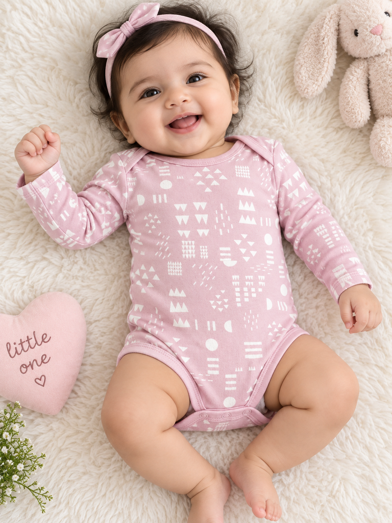 white geometric prints baby romper