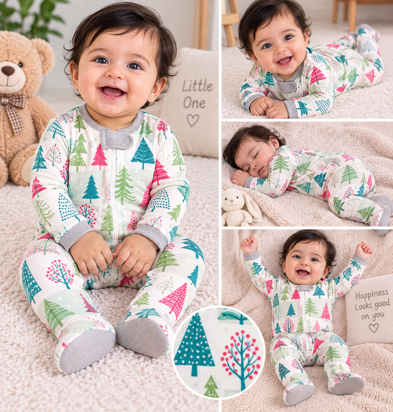 Cozy Winter Forest Tree Footed Romper 🌲✨