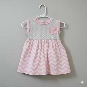 Pink & grey-Baby frock
