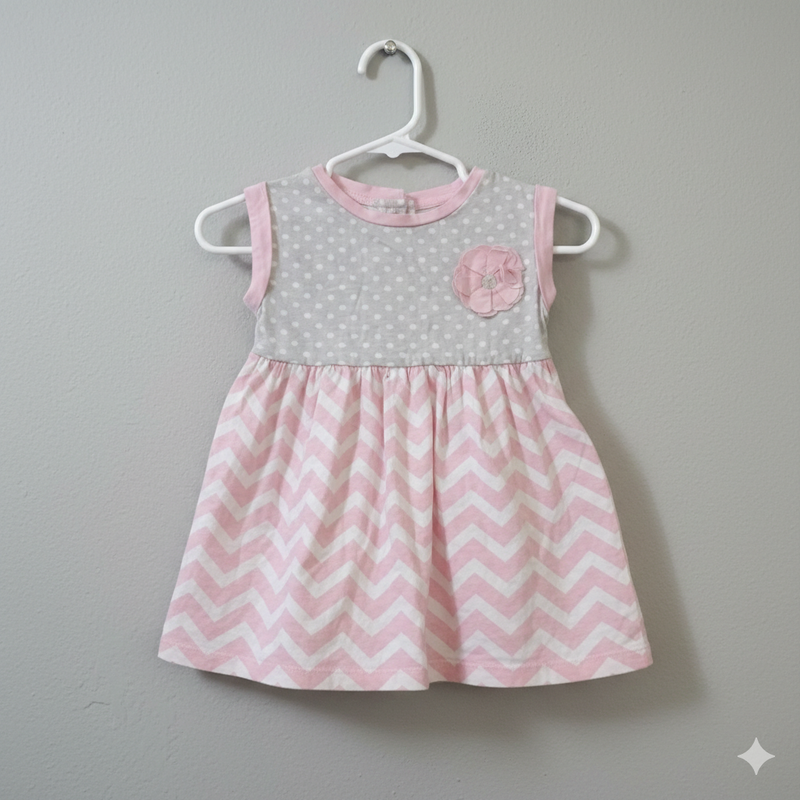Pink & grey-Baby frock