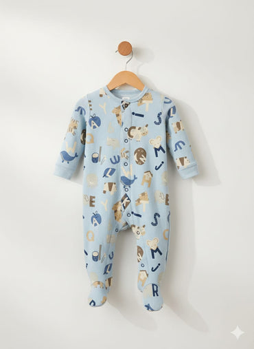 Sky blue letters animal -Jumpsuit