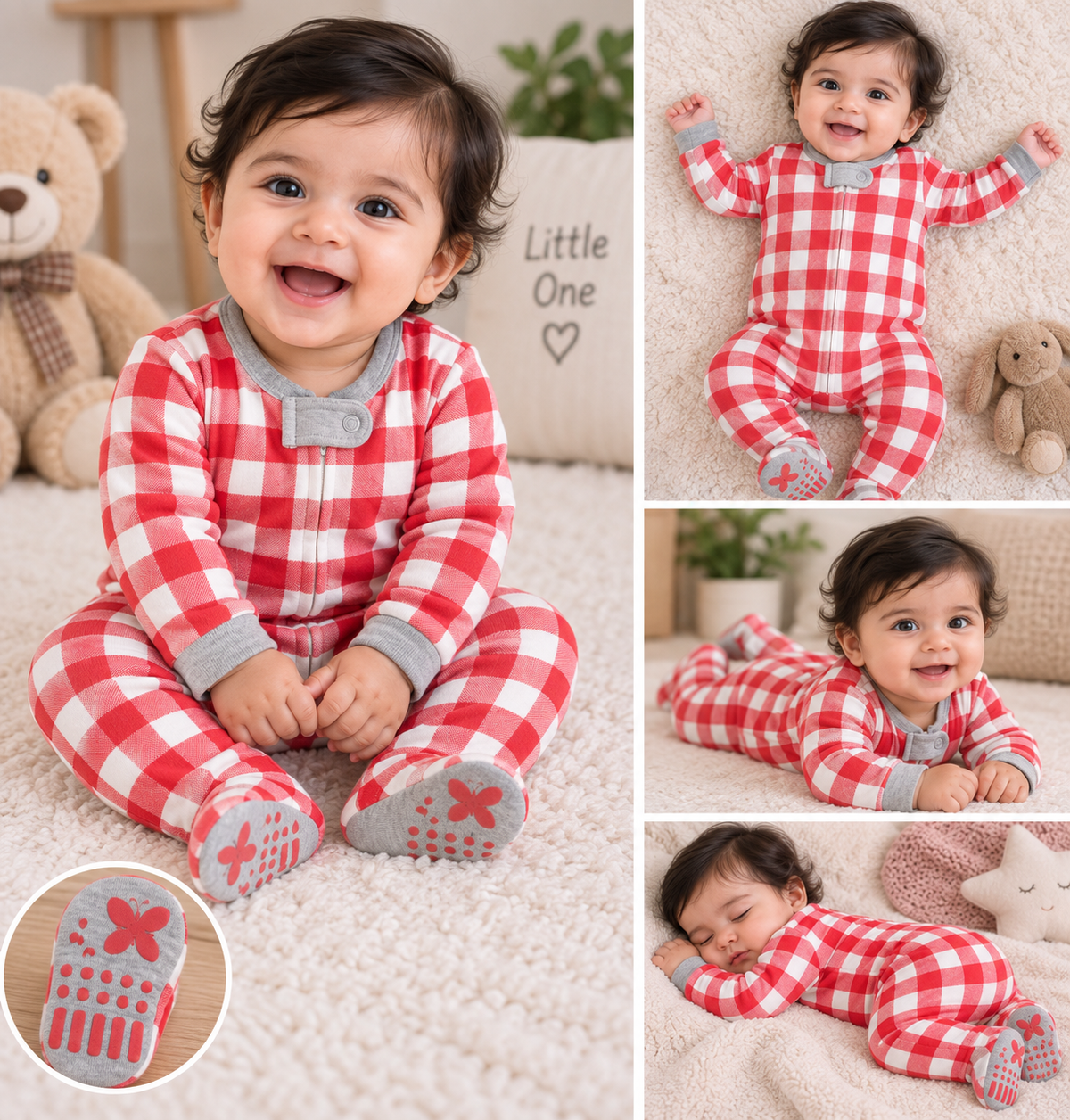Classic Red Gingham Cozy Footed Romper ✨