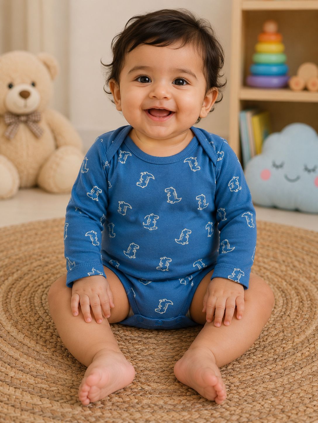 Dark blue dino full sleeves Baby romper