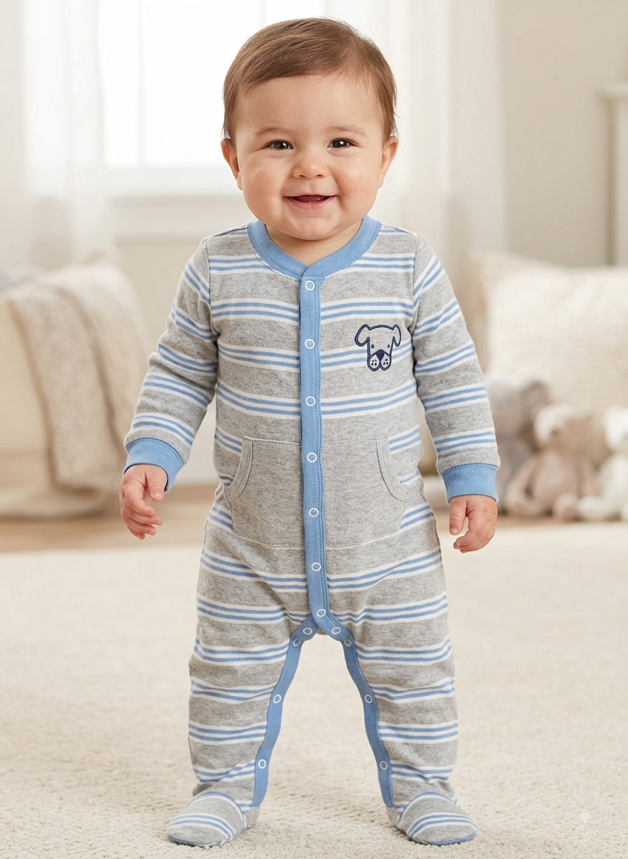Grey with ink 💙 blue dogii Baby high quality jumpsuit