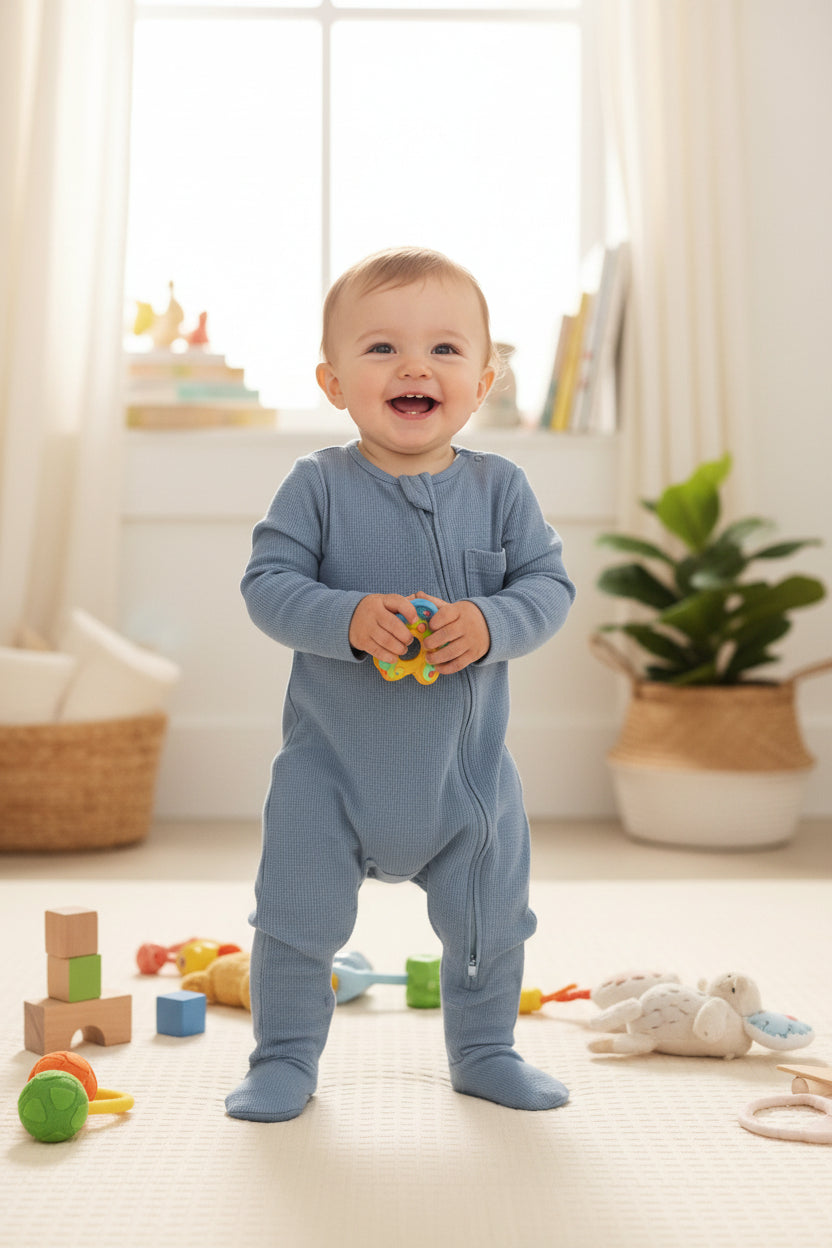 Steel blue with pocket with shoe (zipper)- Baby high quality jumpsuit