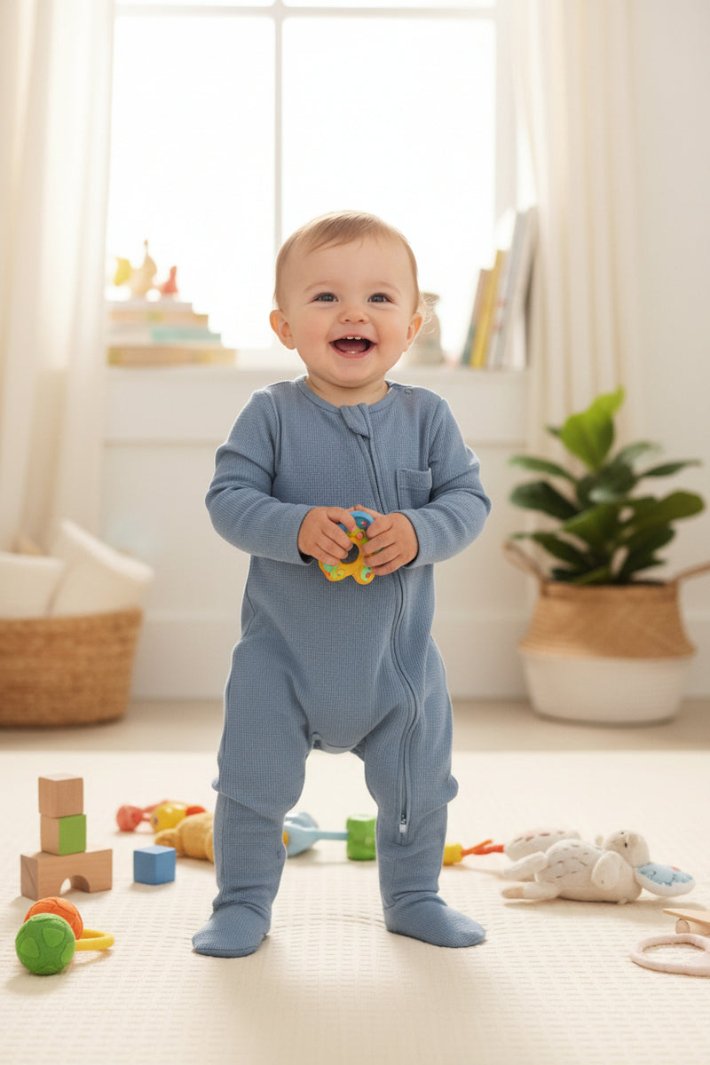 Steel blue with pocket with shoe (zipper)- Baby high quality jumpsuit