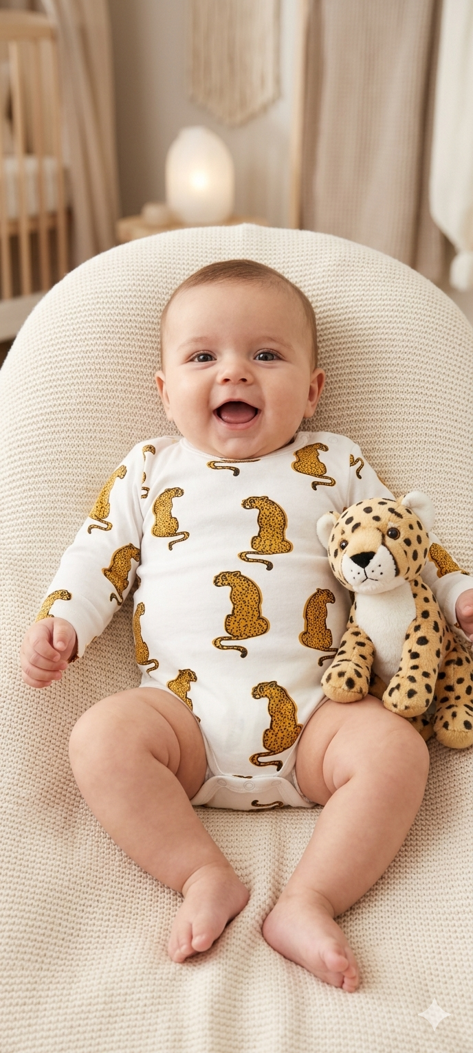 White with leopard-Baby full sleeve Romper