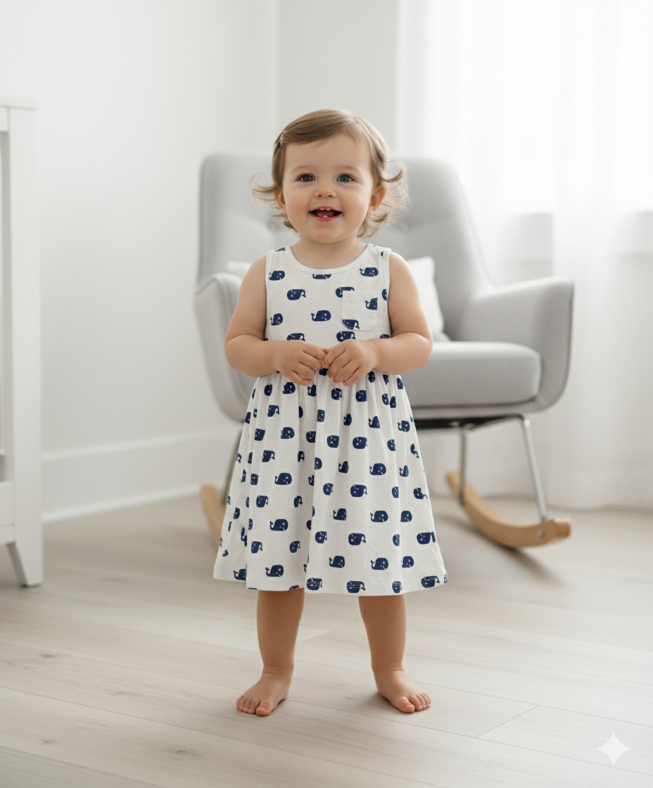 White with Elephant packet  -Sleeveless Frock