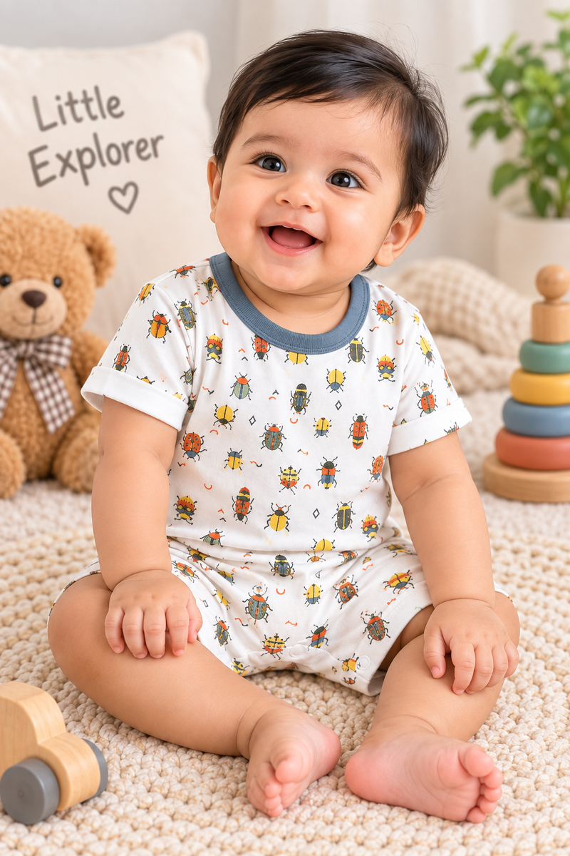 White with reptiles print baby half jumpsuit