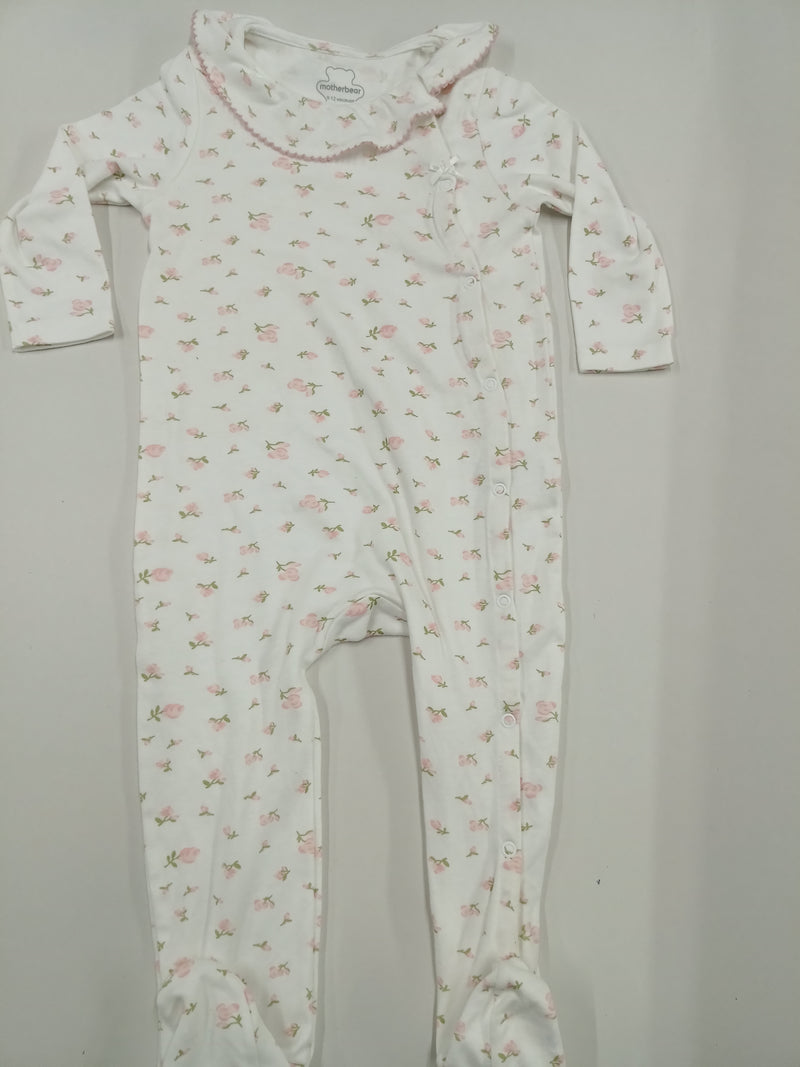 Collar with pink flower side snap button-High Quality Baby Jumpsuit