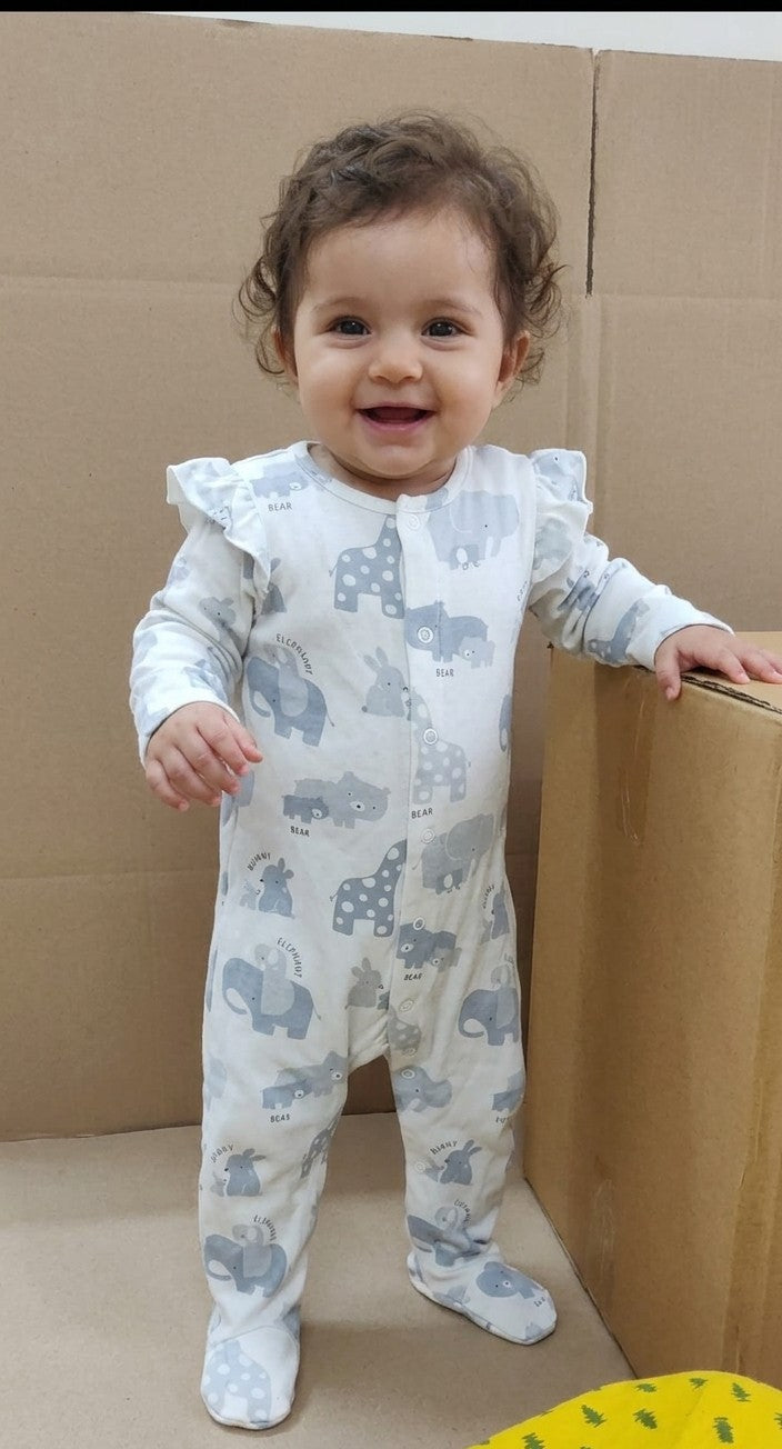 Beach grey & white blue print animals with shoes Baby high quality jumpsuit