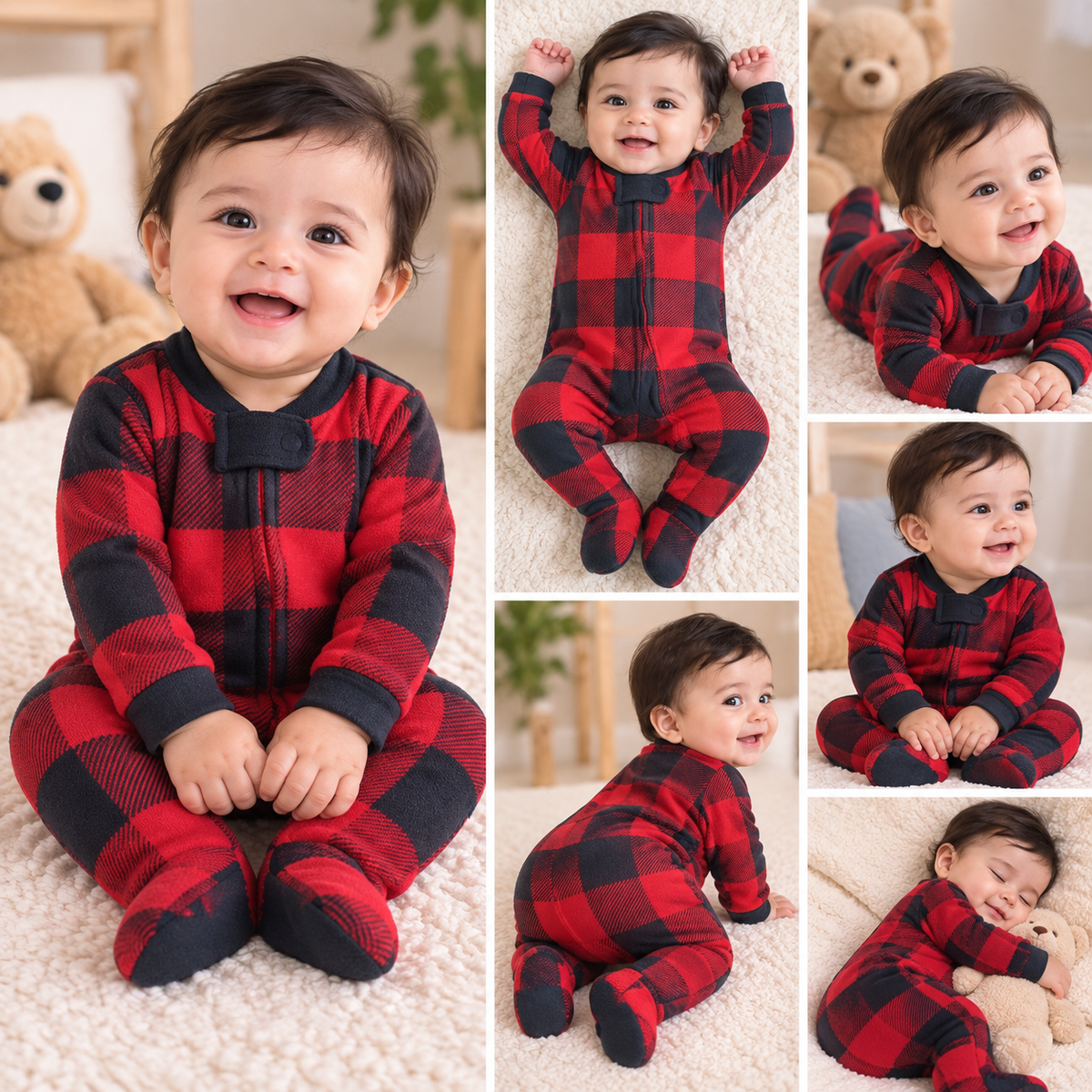 Cozy Red & Black Checkered Baby Jumsuit