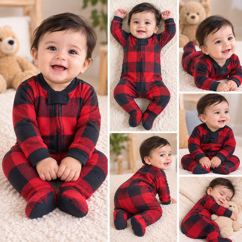 Cozy Red & Black Checkered Baby Jumsuit