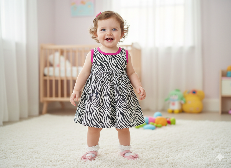 Black with white- Baby Sleeveless frock