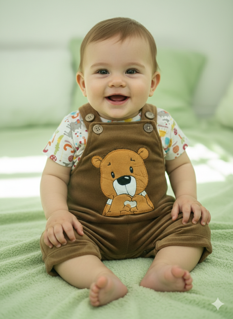 Light brown with green shade  🧸 - Baby Dungaree