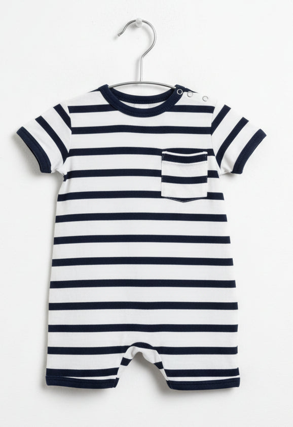 Navy & White line- baby half Jumpsuit