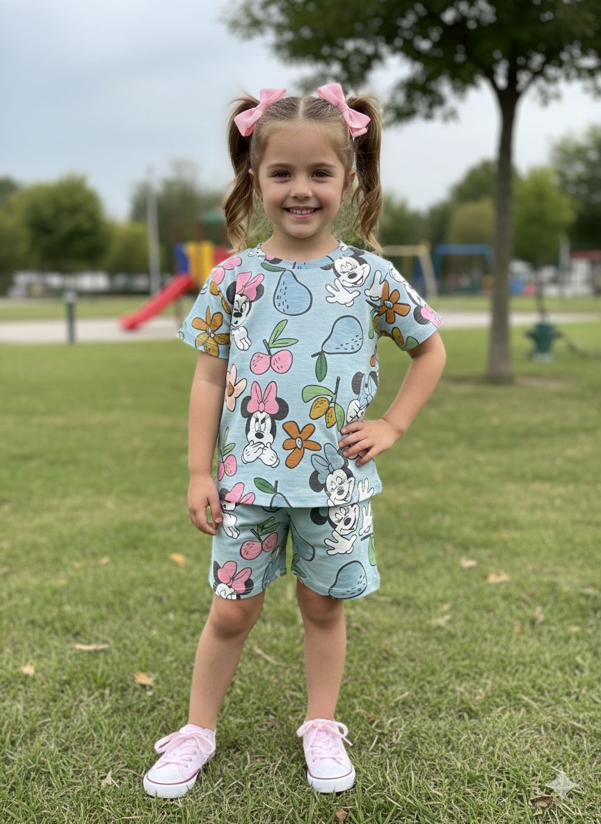 Mickey with fruits -Half sleeve Shorts Set