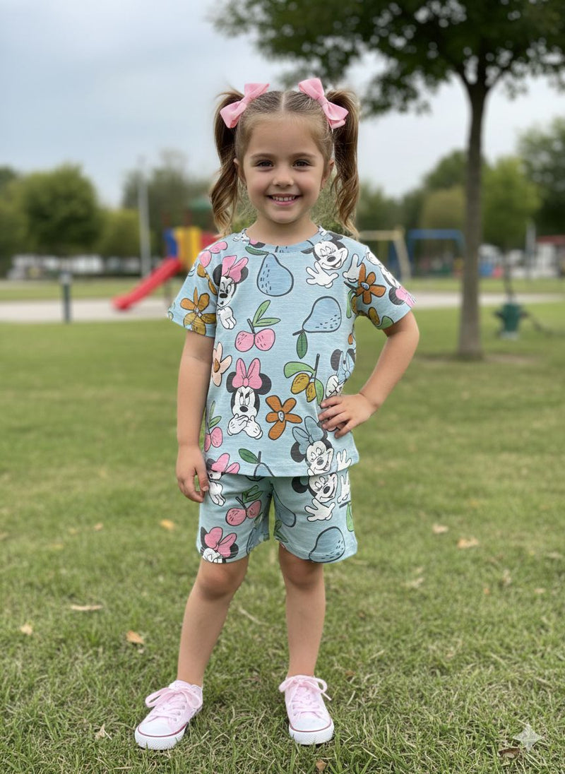 Mickey with fruits -Half sleeve Shorts Set