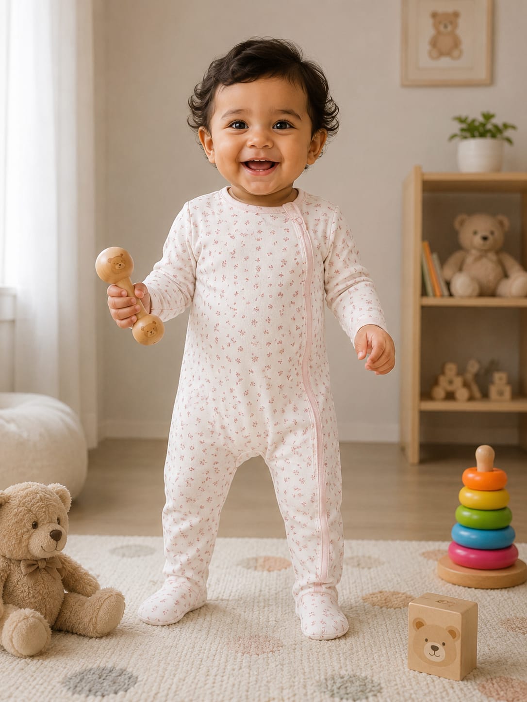 half white pink small flowers Baby high quality jumpsuit