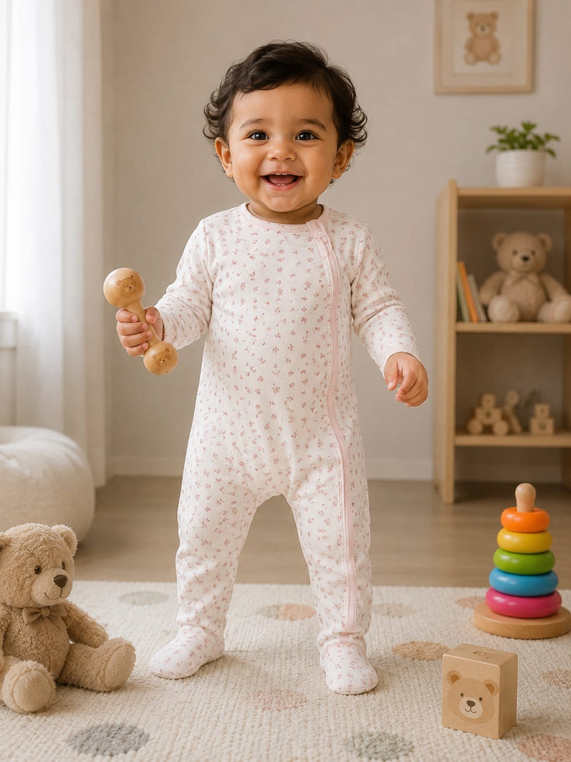 half white pink small flowers Baby high quality jumpsuit
