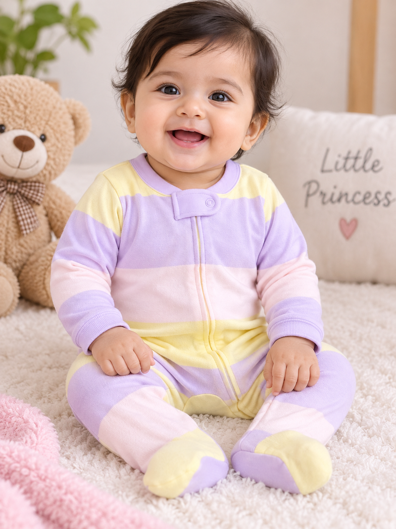 Pastel  Striped Footed Jumsuit