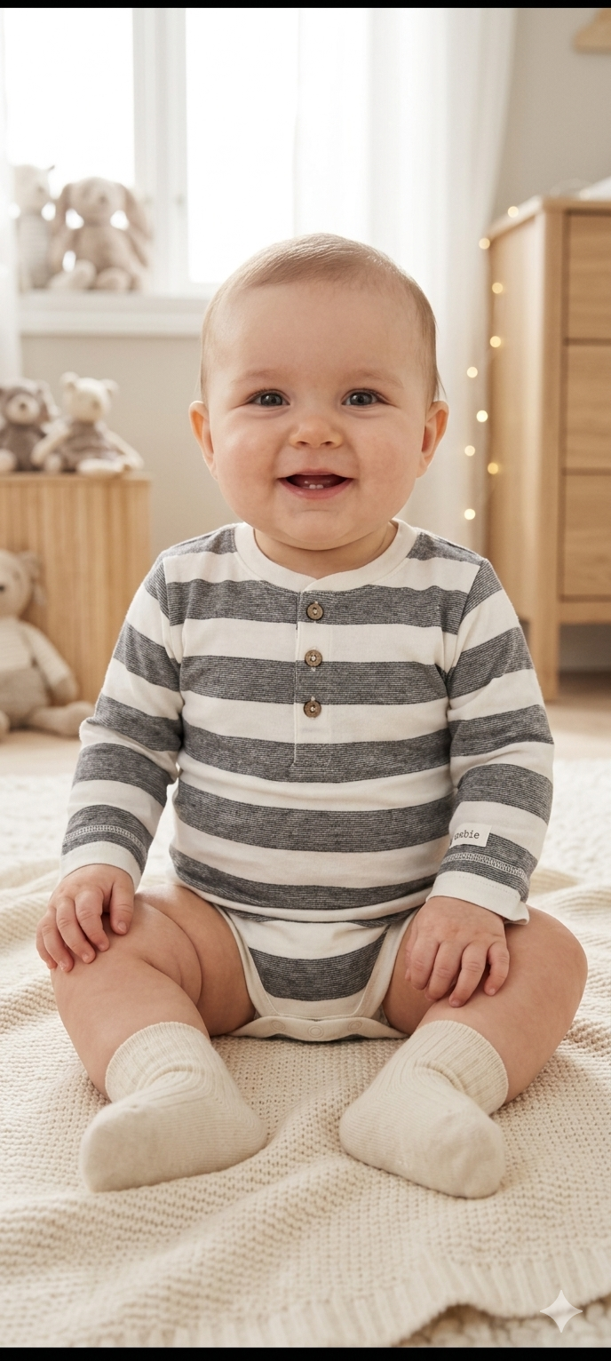 Grey stripe full sleeve -Baby Romper
