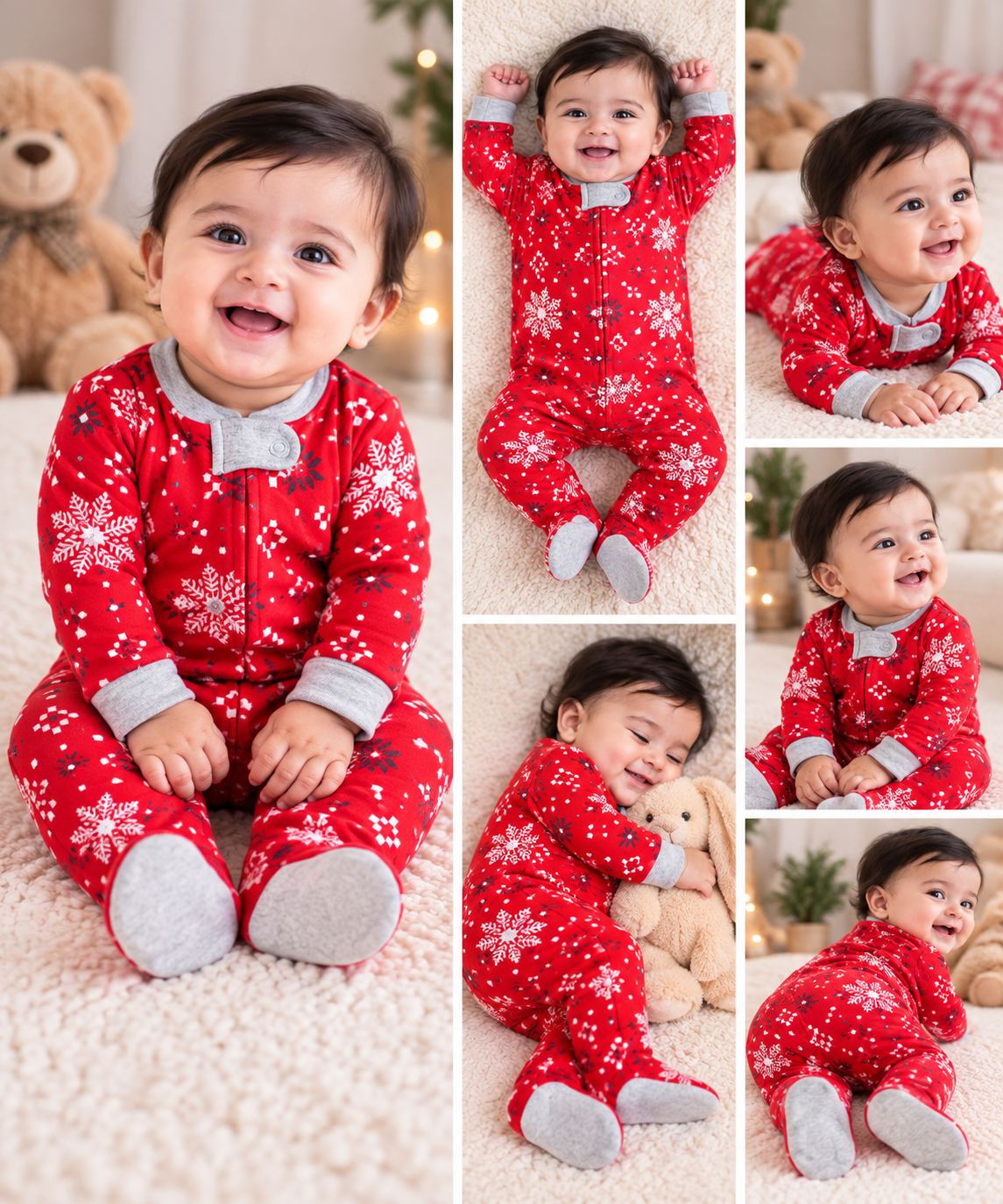 Cozy Red Snowflake Winter Baby Jumsuit ❤️❄️