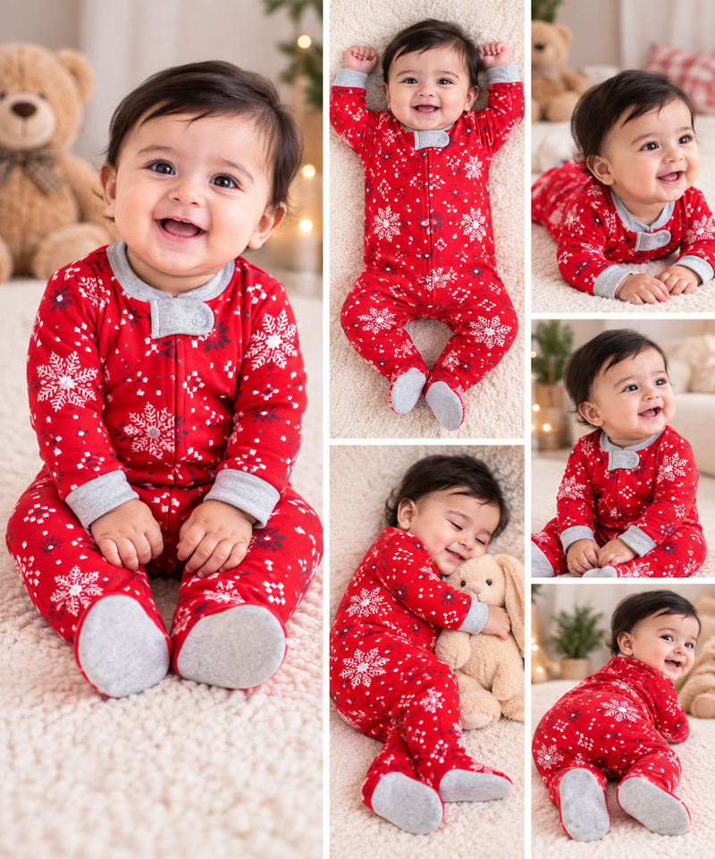 Cozy Red Snowflake Winter Baby Jumsuit ❤️❄️