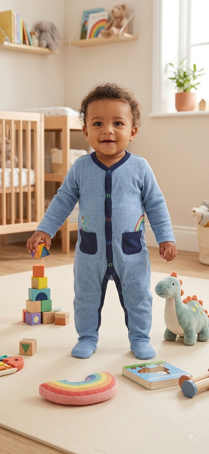 Light ink blue rainbow -Baby High quality jumpsuit