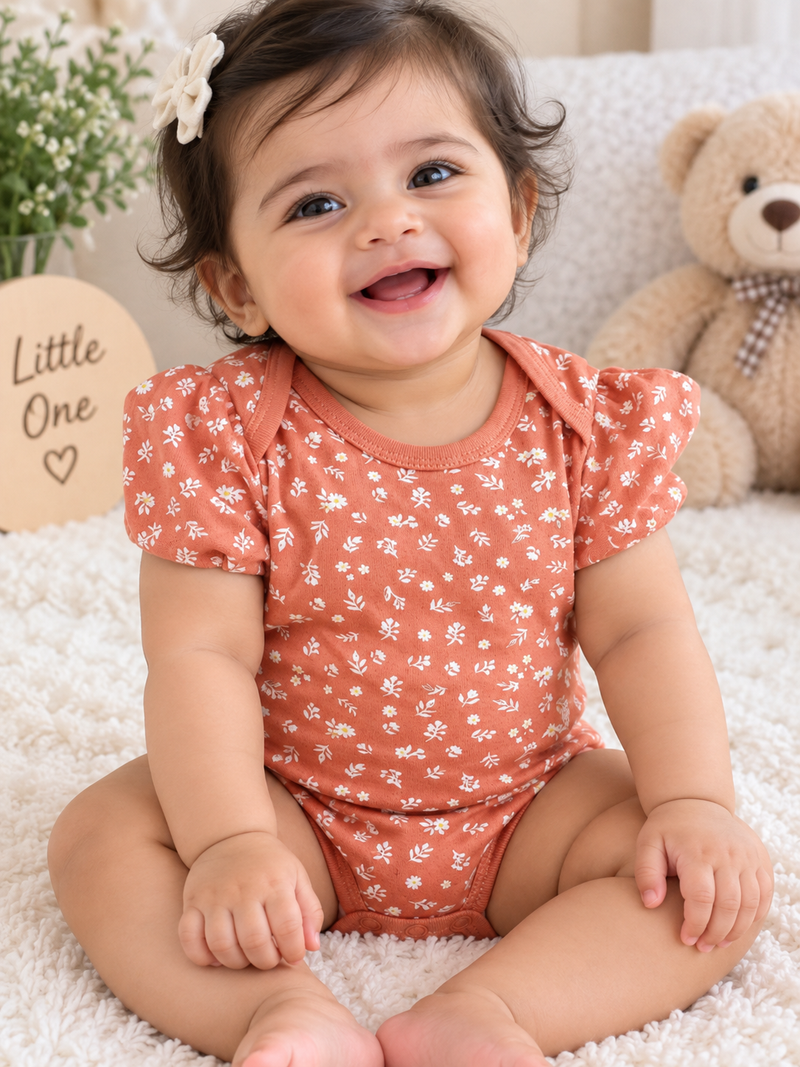 Dusty coral orange baby romper