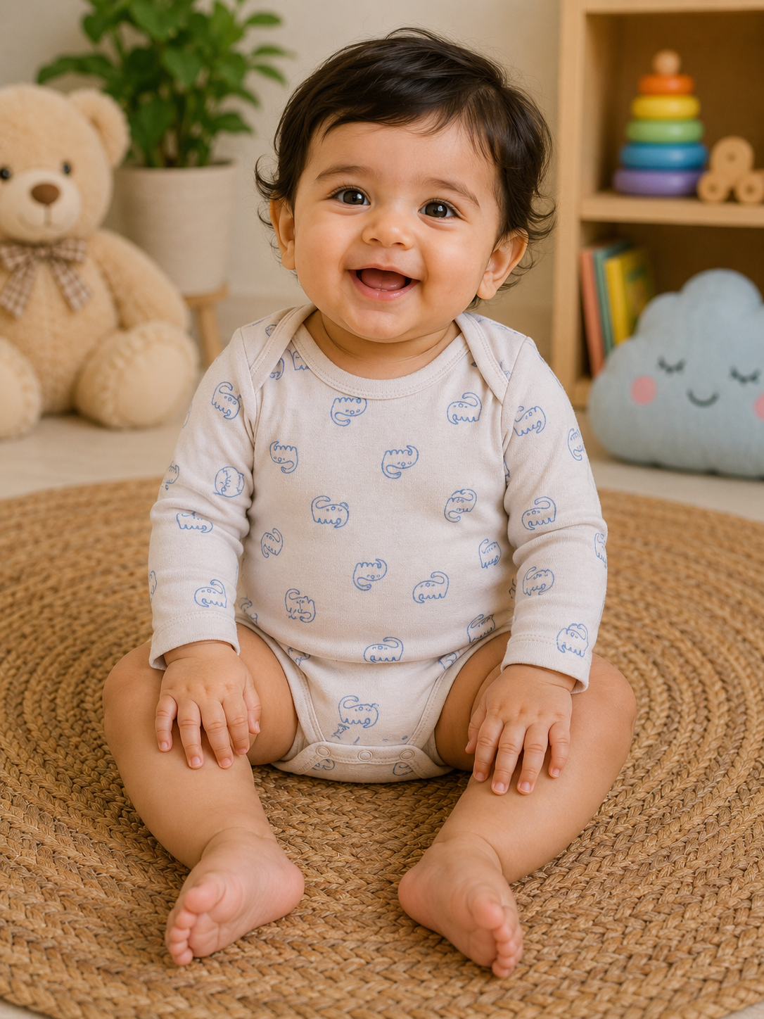 Half white dinos  full sleeves Baby romper