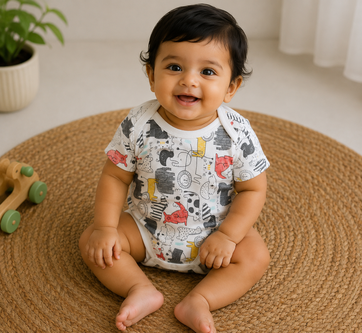 Elephants print half sleeves Baby romper