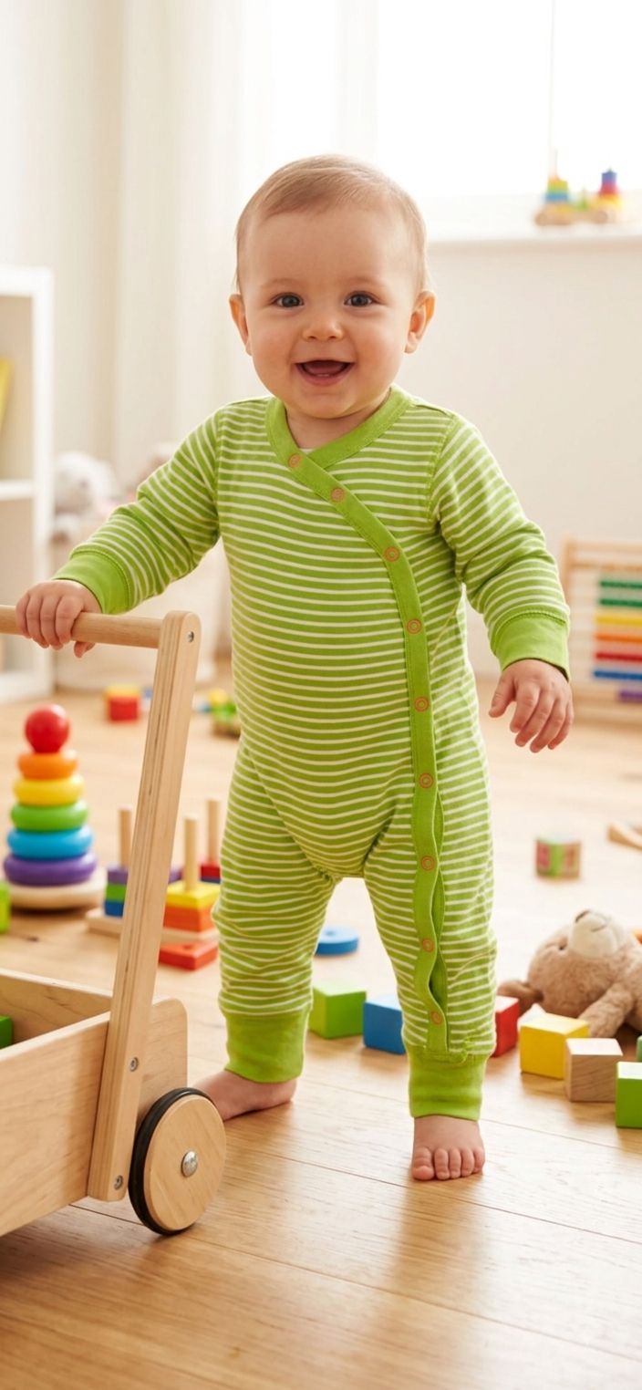 Light 💚 green lines side button -Baby High quality jumpsuit