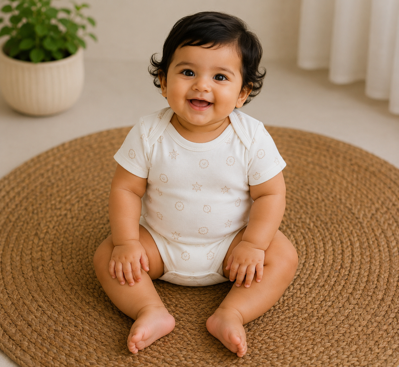 Half white star planet half sleeves Baby romper