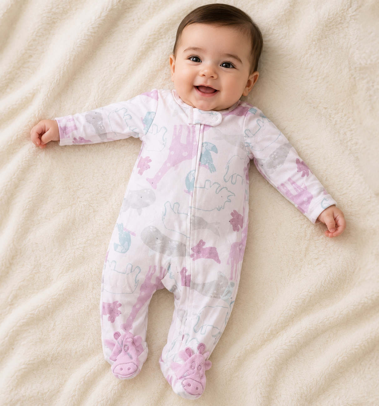 White with animals prints -Baby Jumpsuits