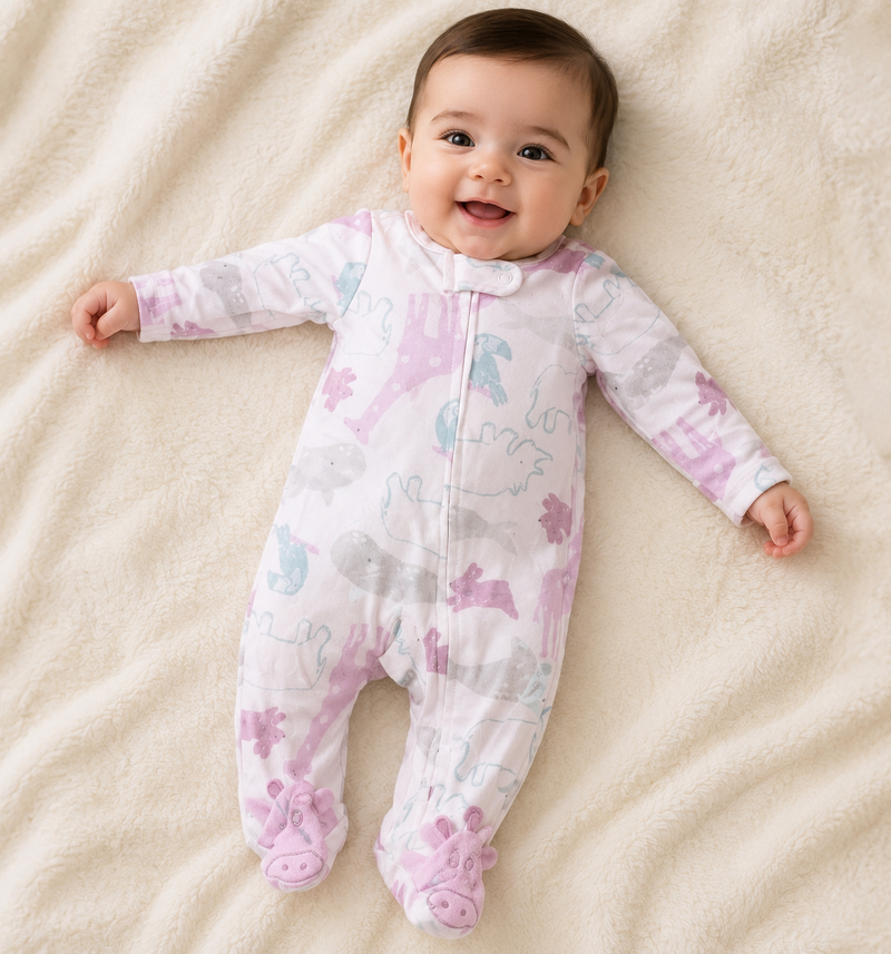 White with animals prints -Baby Jumpsuits