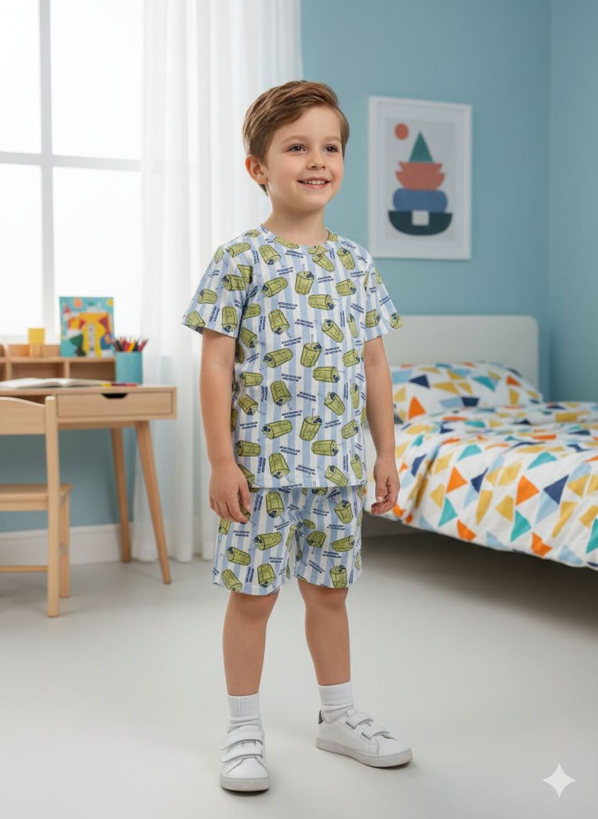 BLUEBERRY MATCHA CLUB-Half sleeve Shorts Set