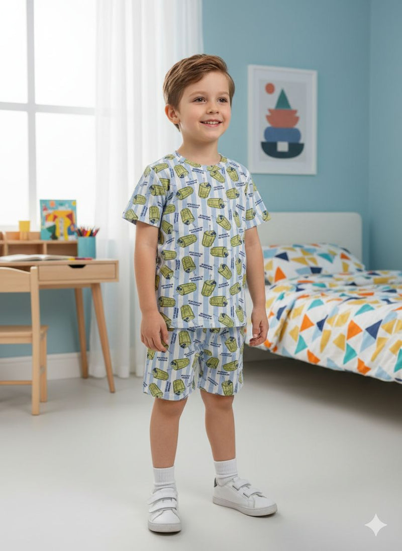 BLUEBERRY MATCHA CLUB-Half sleeve Shorts Set