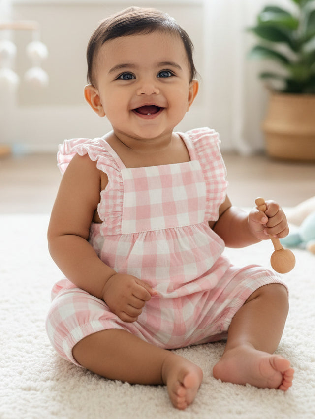 Pink checked -Baby High Quality Jumpsuits