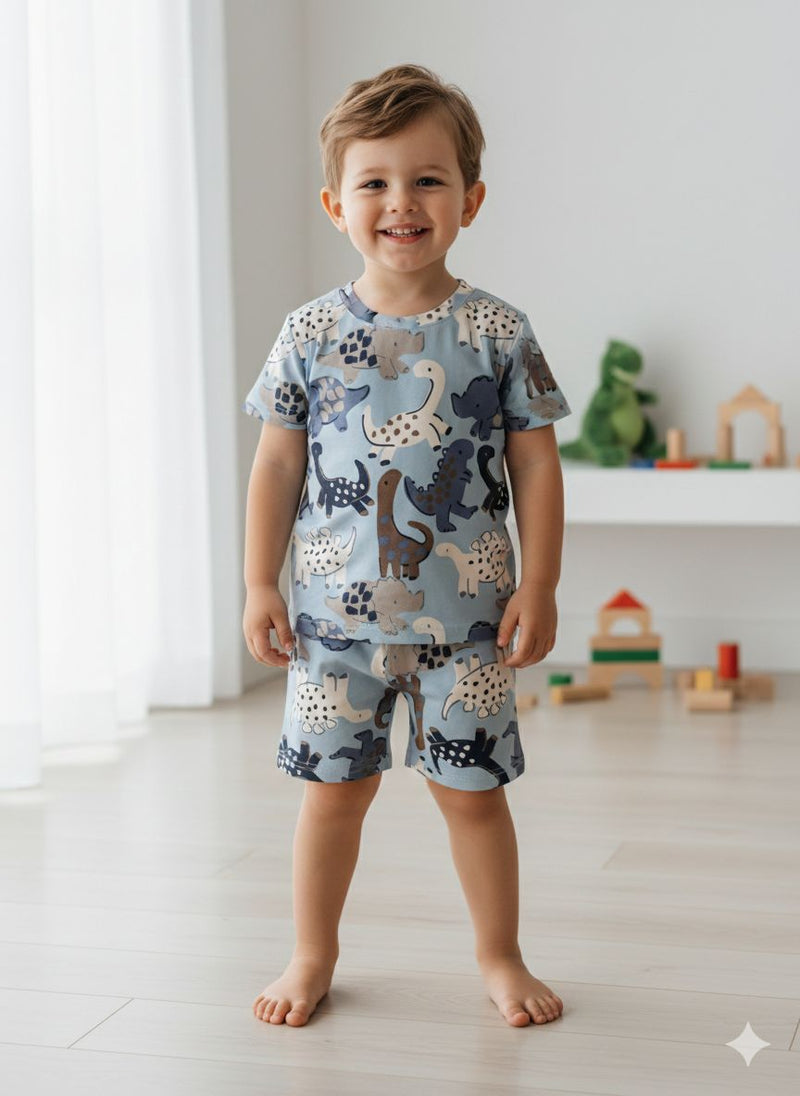 Blue animal themes -Half sleeve Shorts Set