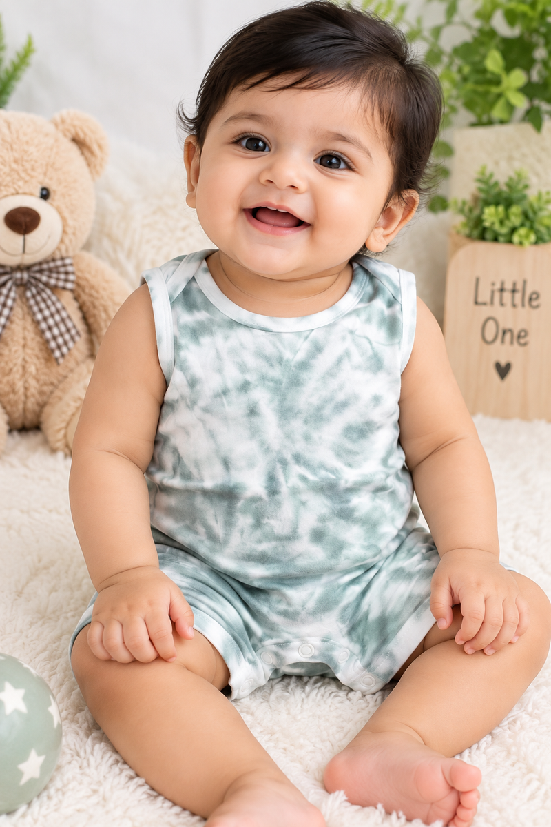Half white and see green baby half jumpsuit